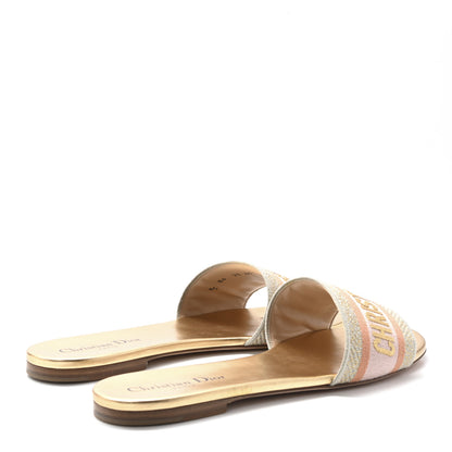 Christian Dior Canvas Lurex Embroidered Dway Flat Slide Sandals 38 Platinum 40 Platinum 5 of 10