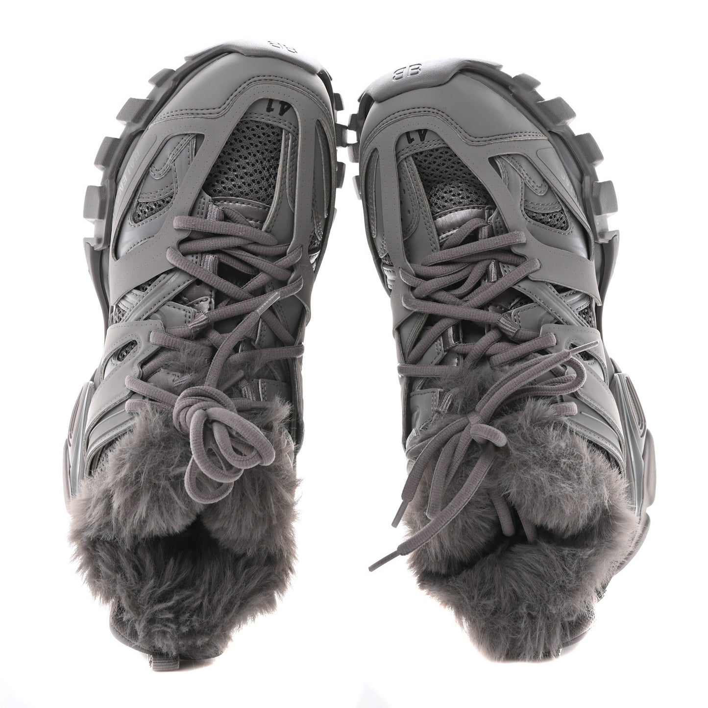 Mesh Rubber Faux Fur Track Sneakers 41 Grey