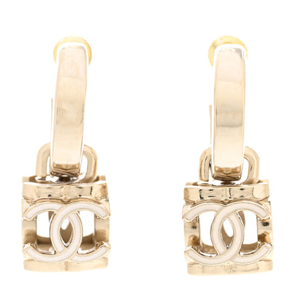 Chanel Enamel CC Cube Drop Earrings Gold White 1 of 5
