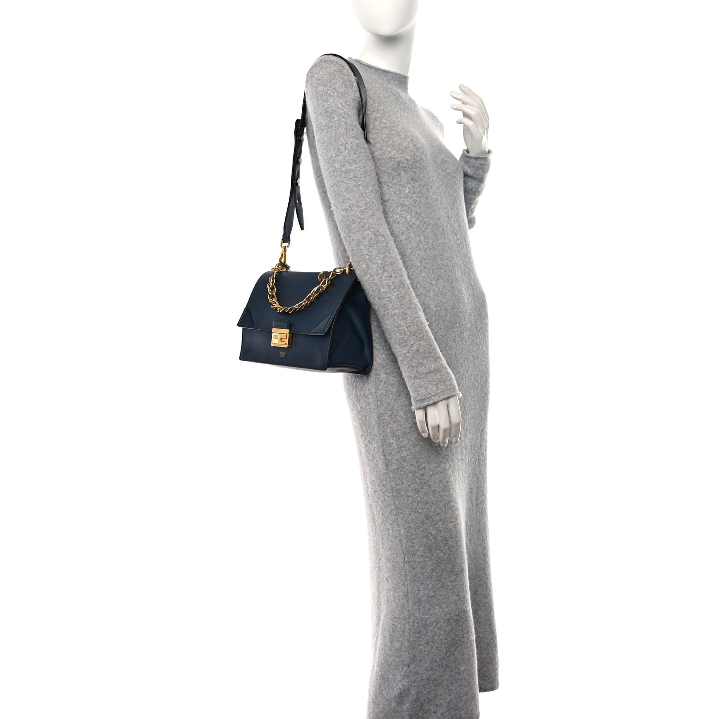 Vitello Grace Matte F is Fendi Kan U Shoulder Bag Navy Blue