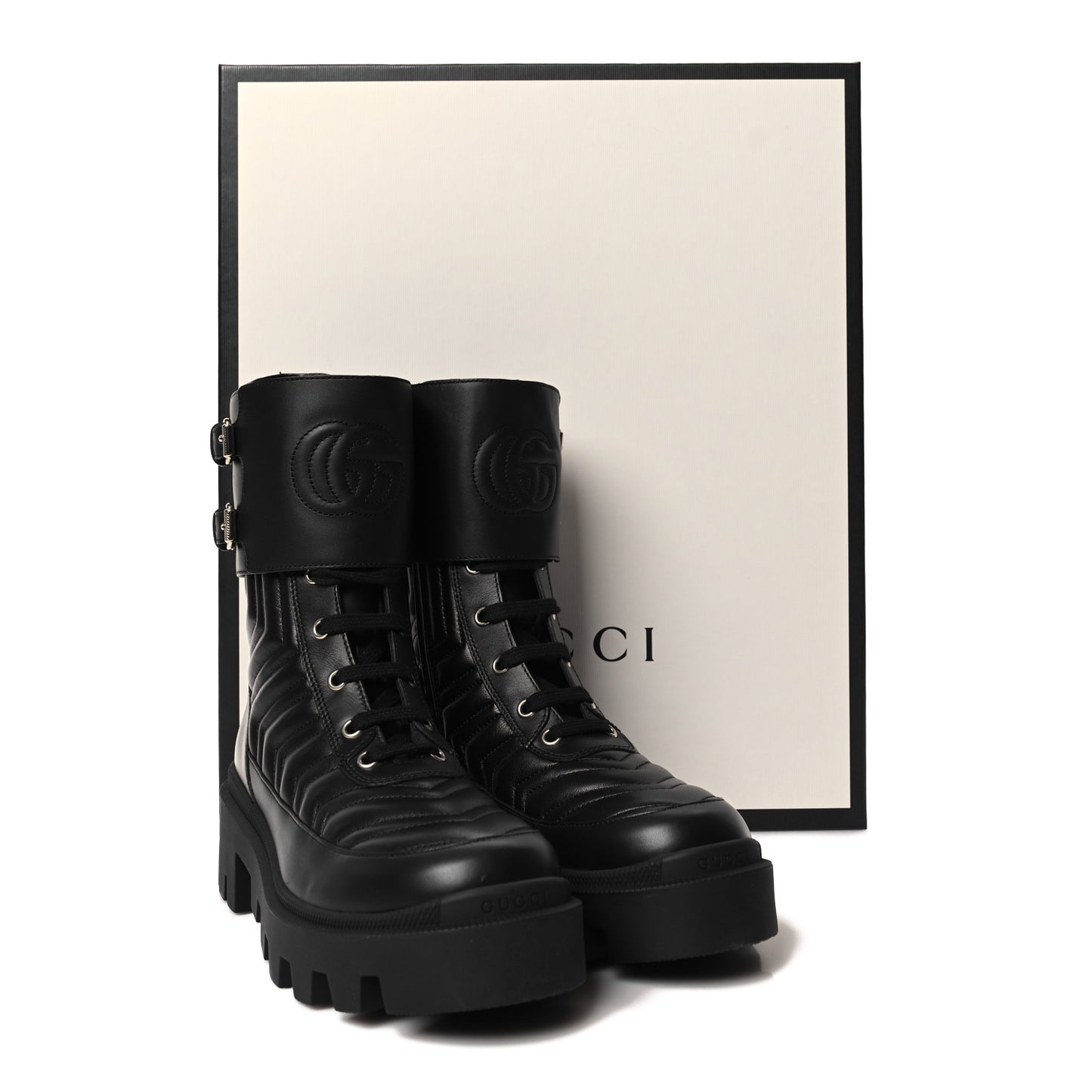 Nappa Frances GG Matelasse Platform Combat Boots 37 Black