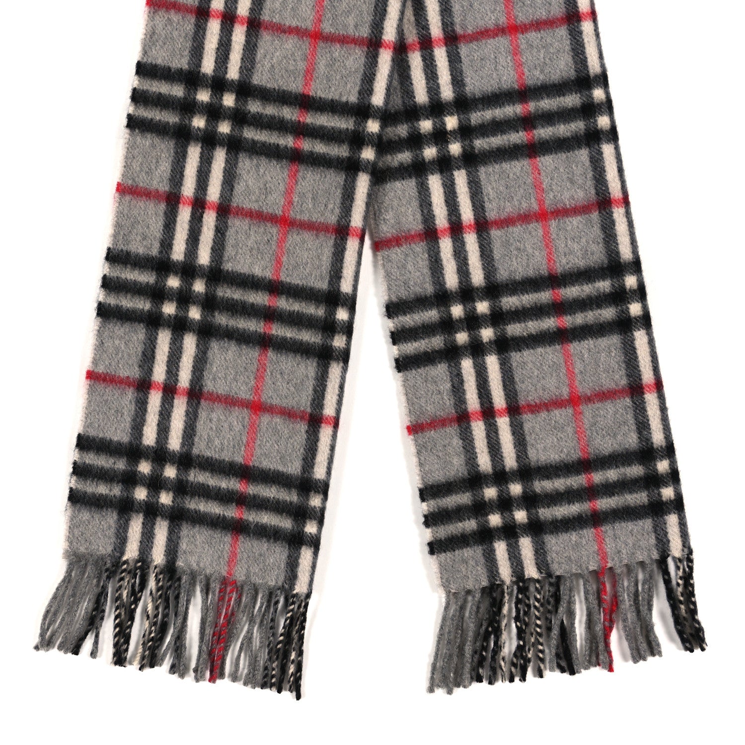 Burberry Cashmere Nova Check Fringe Scarf Dark Grey 2 of 3