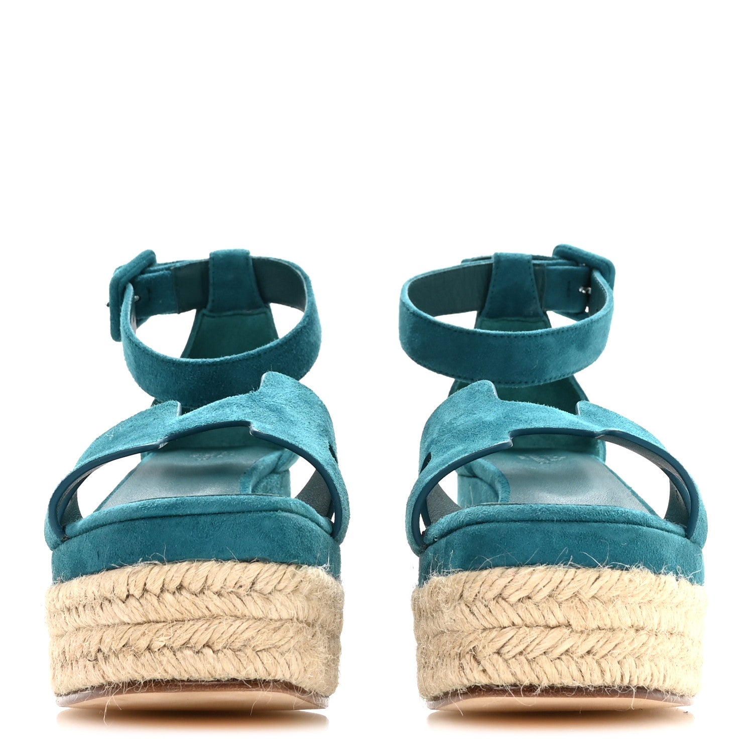 Hermes Suede Goatskin Elda Espadrille Wedge Sandals 36 Vert Oxford 3 of 9