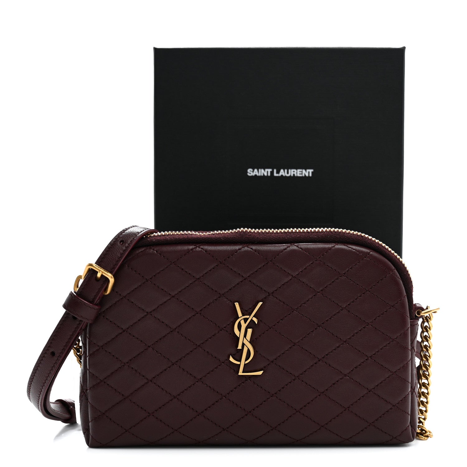 Saint Laurent Lambskin Quilted Gaby Zipped Pouch Hot Wine 11 of 11