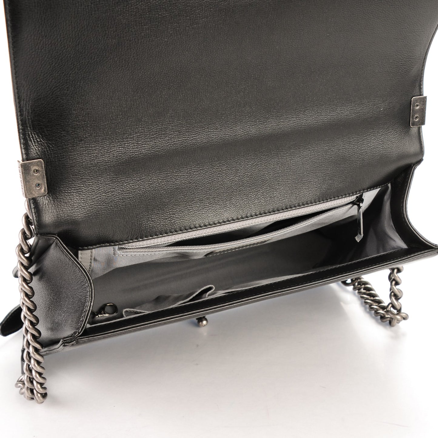 Calfskin Quilted Large Boy Flap Black