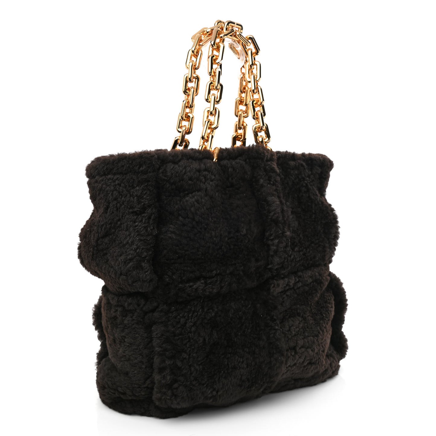 Shearling Intrecciato The Chain Tote Black