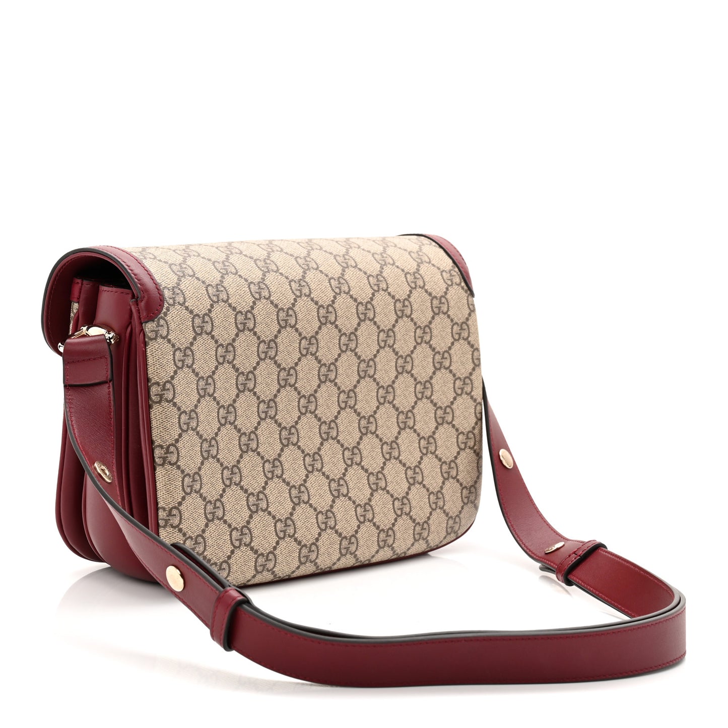 GG Supreme Monogram Horsebit 1955 Soft Small Shoulder Bag Beige Ebony Rosso Ancora