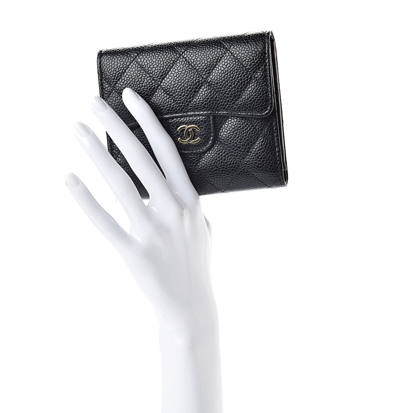 Caviar Quilted Compact Flap Wallet Black