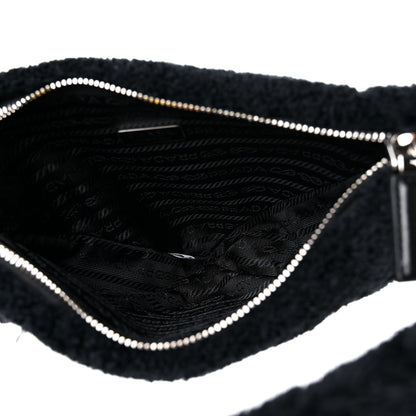 Prada Terry Cloth Triangle Pouch Bag Black White 5 of 9