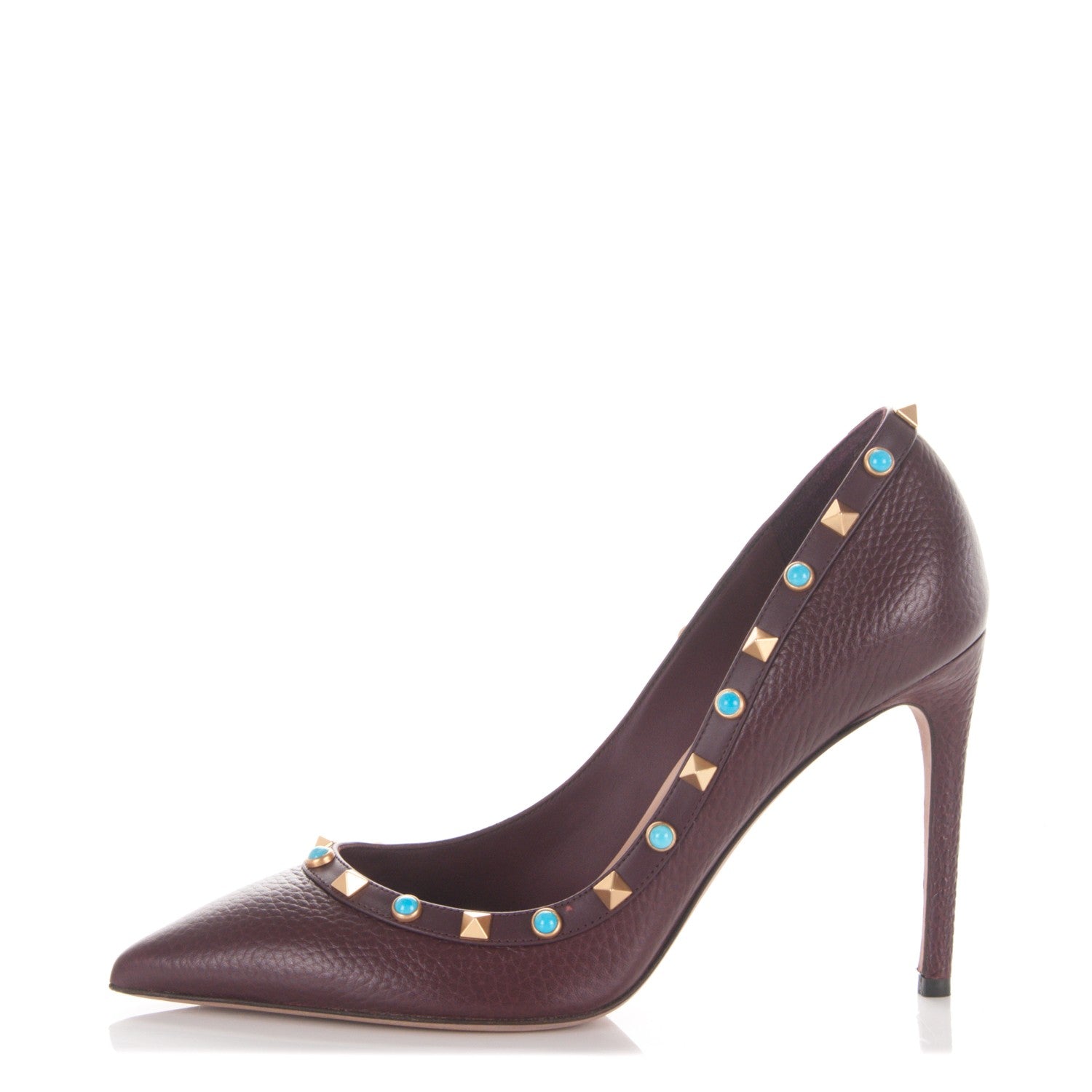 Valentino Garavani Pebbled Calfskin Rockstud Rolling 100mm Pumps 39 Rubin 1 of 7
