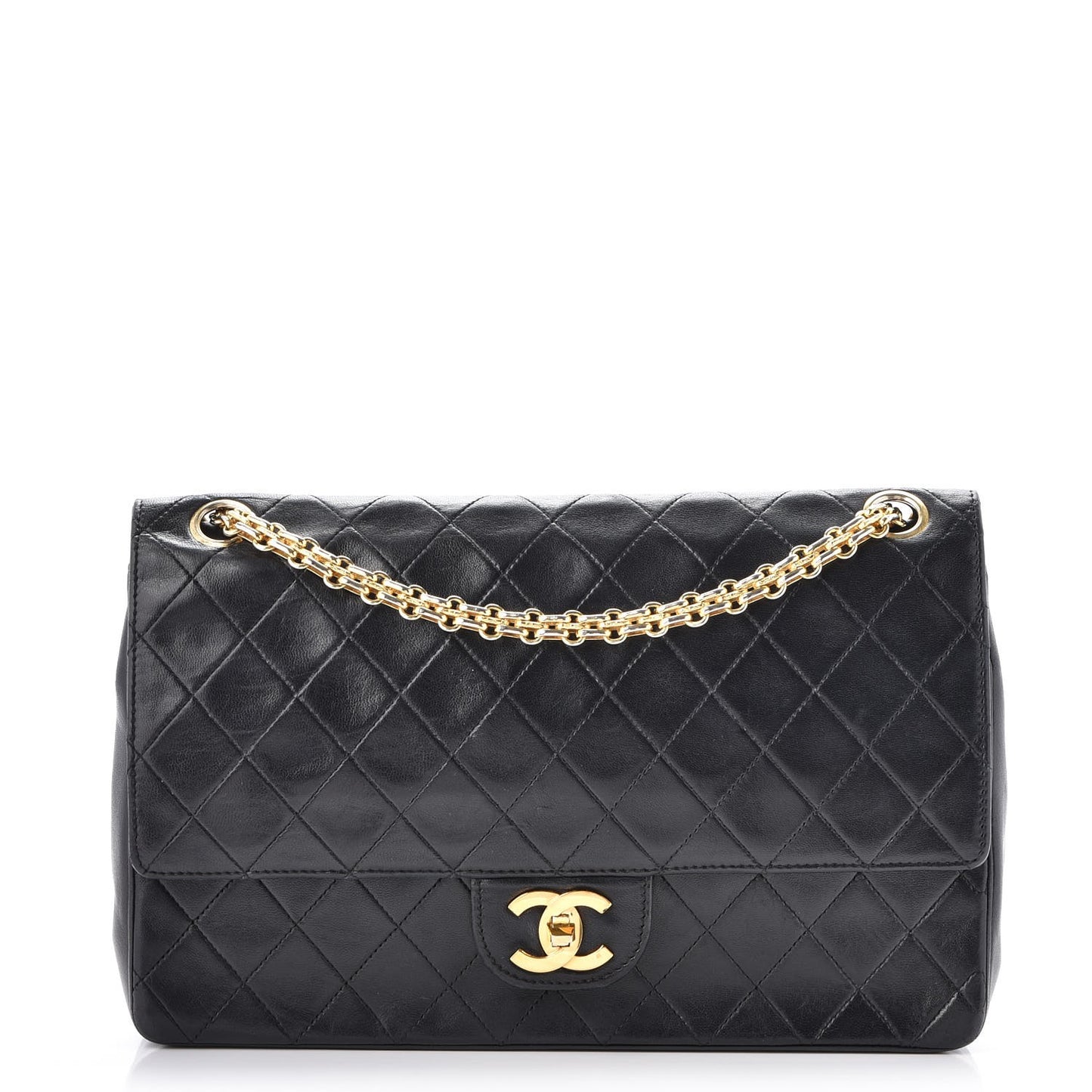 Lambskin Quilted Medium Bijoux Chain Double Flap Black