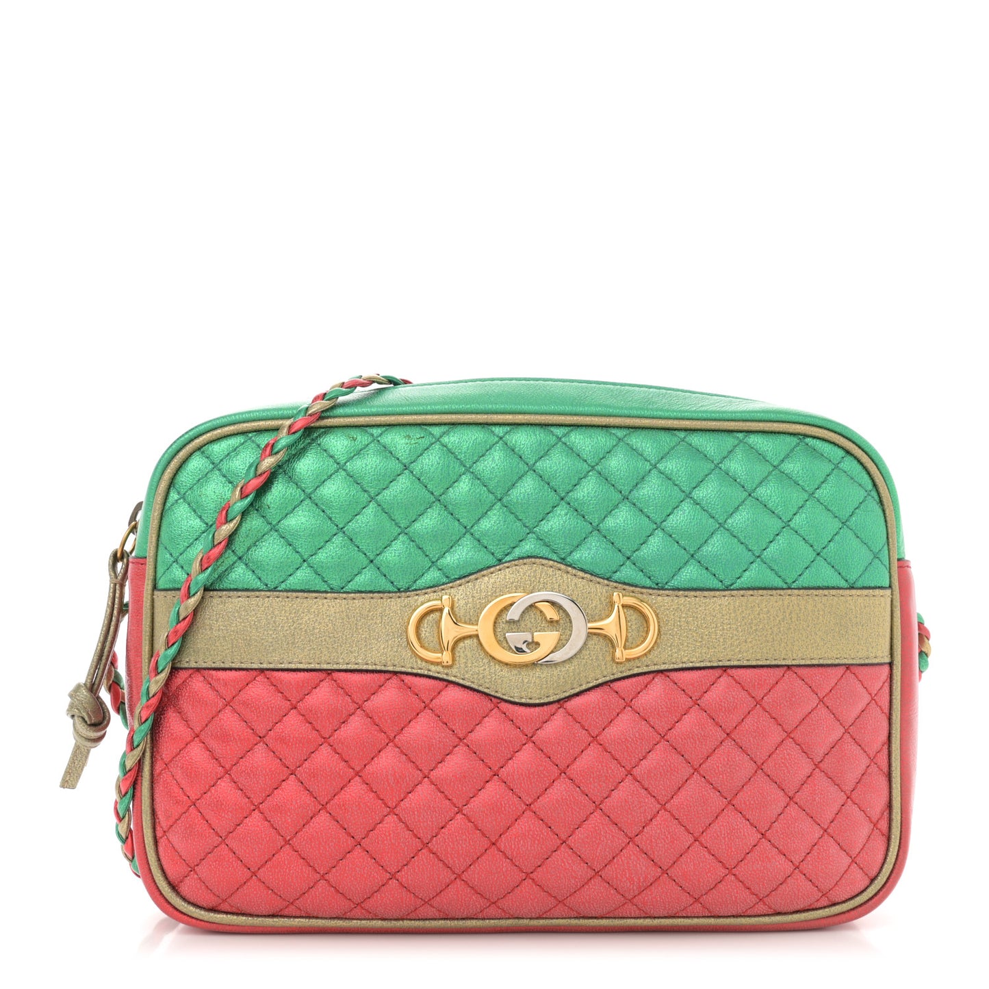Laminated Nappa Trapuntata Small Zumi Shoulder Bag Rosso Jasmine Green