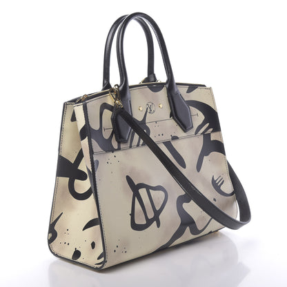 Louis Vuitton Calfskin Tribal City Steamer MM White Black 3 of 10