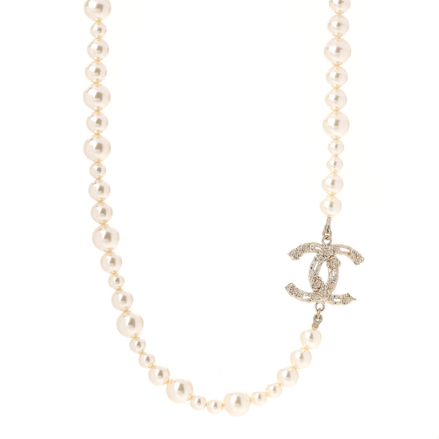 Pearl Crystal CC Camellia Short Necklace Gold