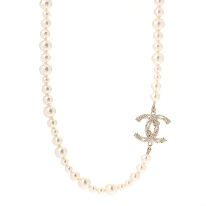 Chanel Pearl Crystal CC Camellia Short Necklace Gold 1 of 4