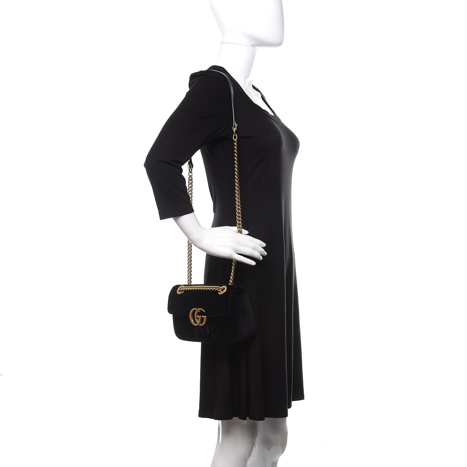 Gucci Velvet Matelasse Mini GG Marmont Shoulder Bag Black 2 of 10