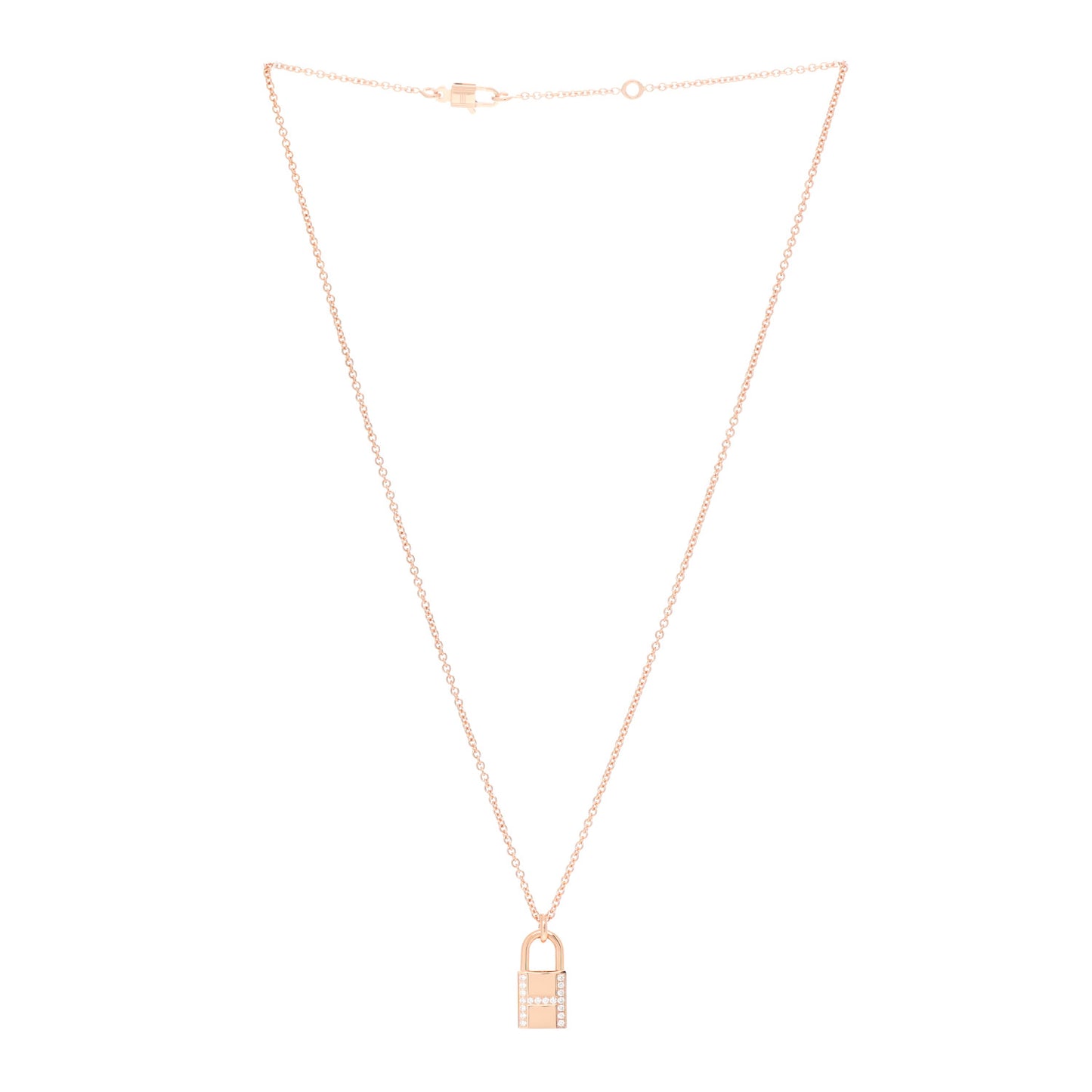 18K Rose Gold Diamond Amulettes Cadenas Pendant Necklace