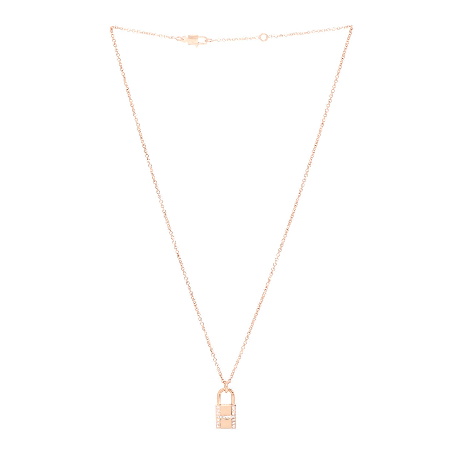 Hermes 18K Rose Gold Diamond Amulettes Cadenas Pendant Necklace 3 of 5