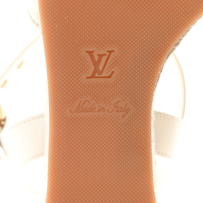 Louis Vuitton Cotton Monogram Embroidered Starboard Wedge Espadrilles 38.5 Beige White 6 of 8