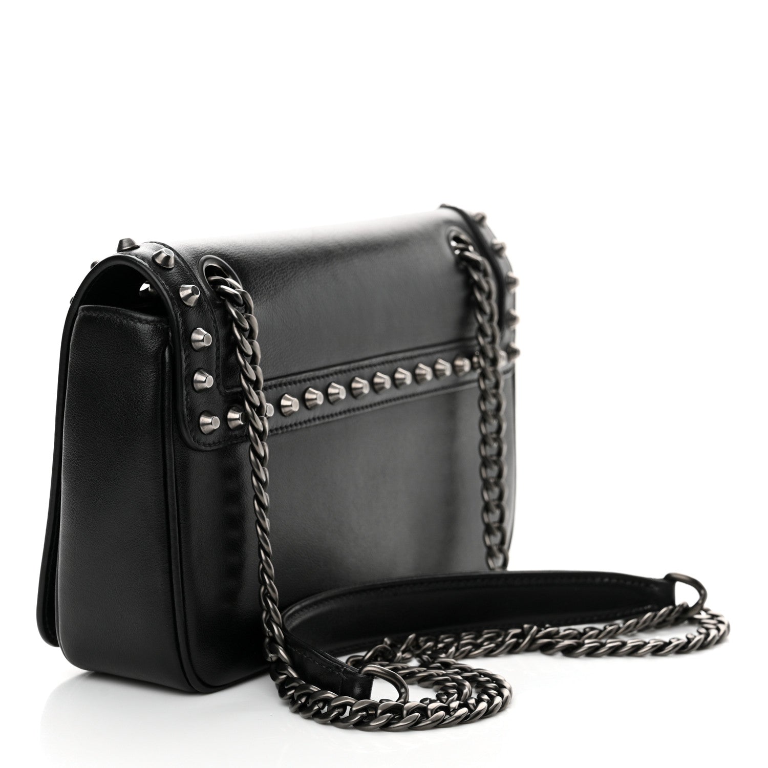 Prada Glace Calfskin Studded Crossbody Black 3 of 11