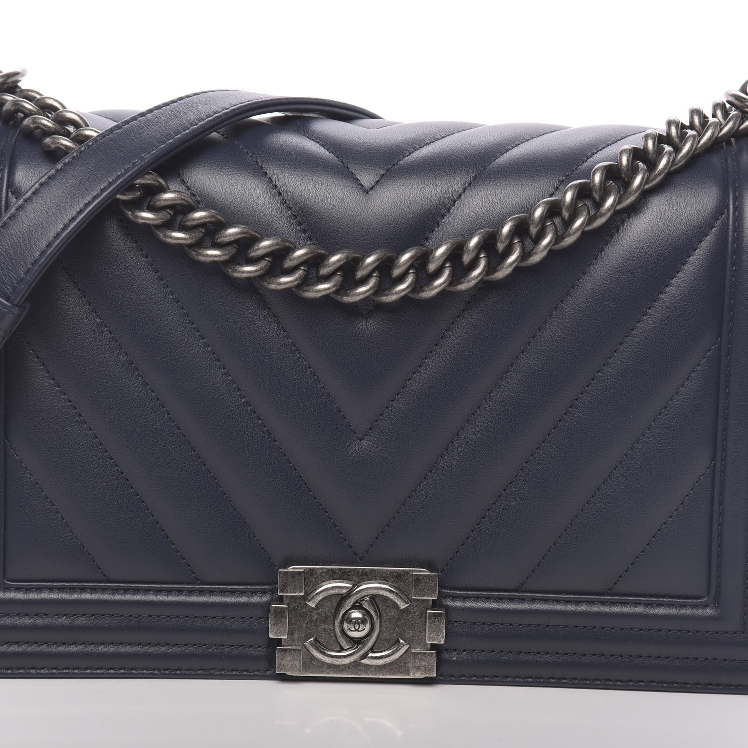Chanel Calfskin Chevron Quilted New Medium Boy Flap Dark Navy Blue 8 of 10