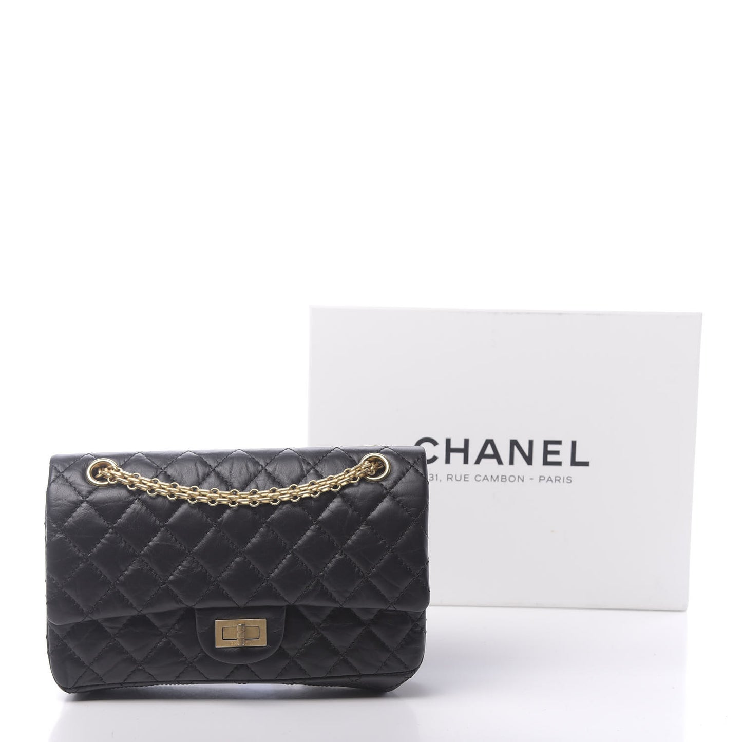 Aged Calfskin Quilted 2.55 Reissue 225 Flap Black