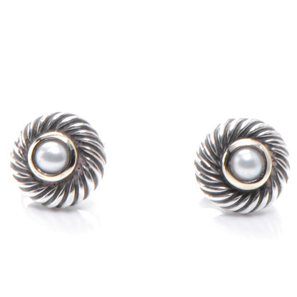 David Yurman Sterling Silver 14K Yellow Gold Pearl Cookie Earrings 1 of 4