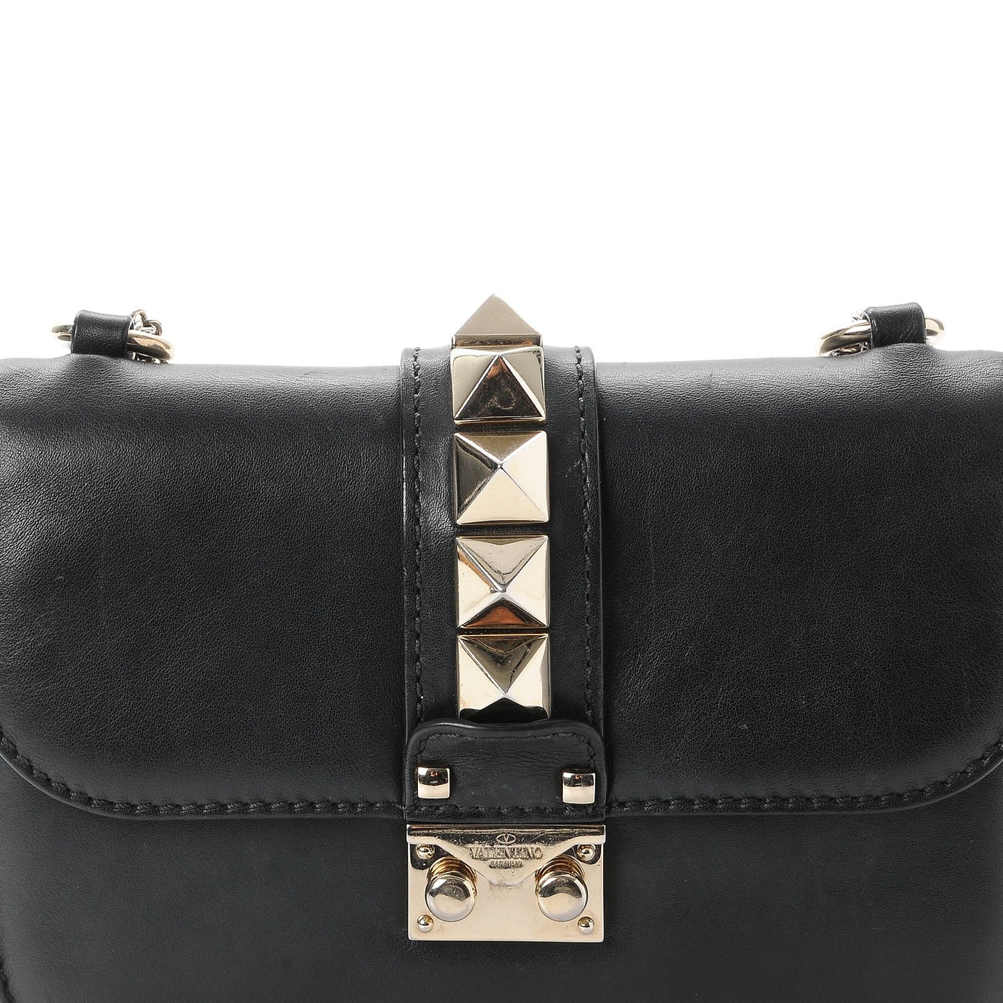 Vitello Small Glam Lock Rockstud Flap Black