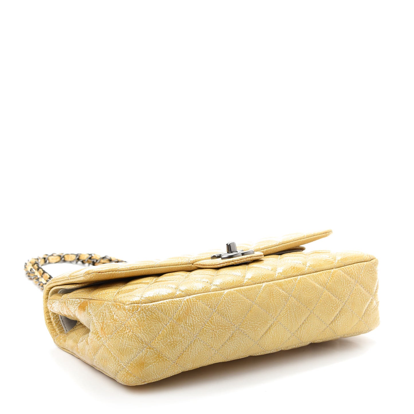 Crinkled Patent Quilted Medium Double Flap Light Beige