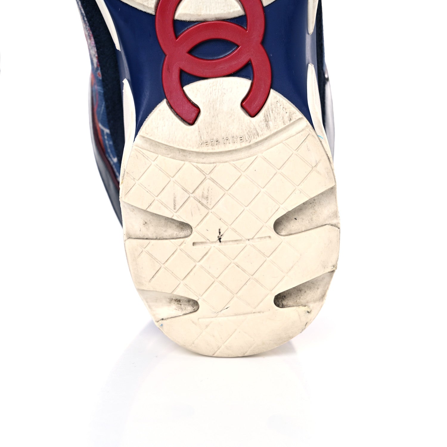 Chanel Canvas Suede Calfskin Womens CC Sneakers 35.5 Navy Red Black 10 of 14