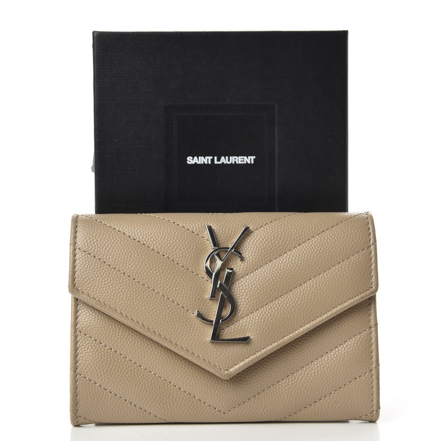 Grain De Poudre Matelasse Chevron Small Monogram Envelope Wallet Dark Beige