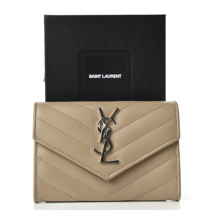 Saint Laurent Grain De Poudre Matelasse Chevron Small Monogram Envelope Wallet Dark Beige 7 of 7