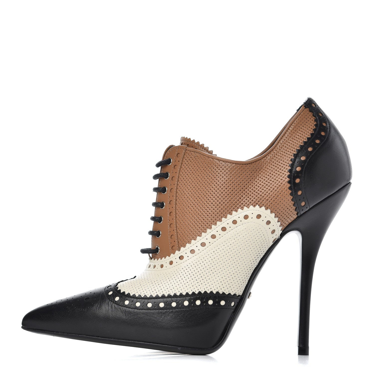 Gucci Malaga Kid Womens Gia Brogue Lace Up Stilettos 39.5 Black Brown 1 of 14