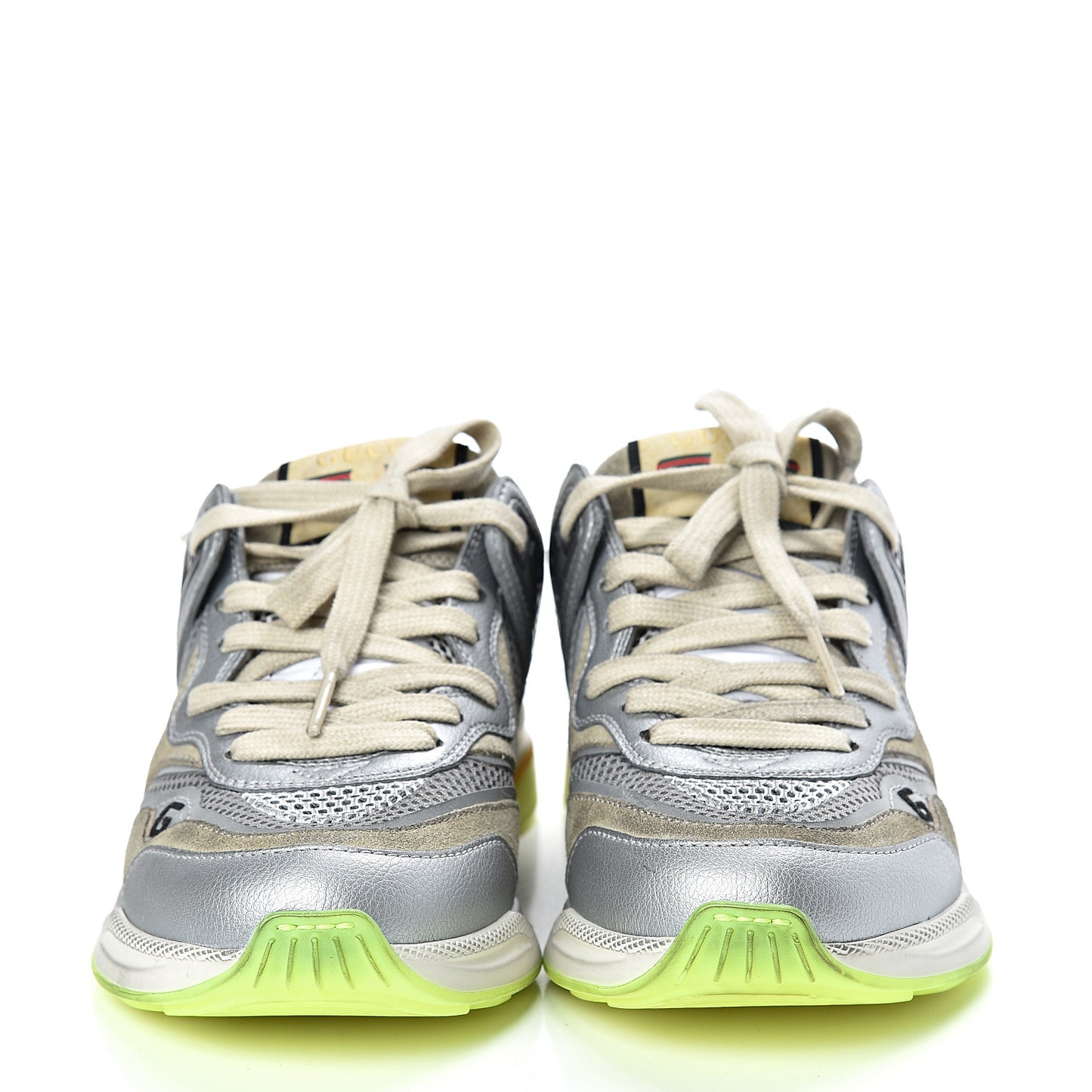 Metallic Calfskin Suede Womens Ultrapace Sneakers 35.5 Silver Oatmeal