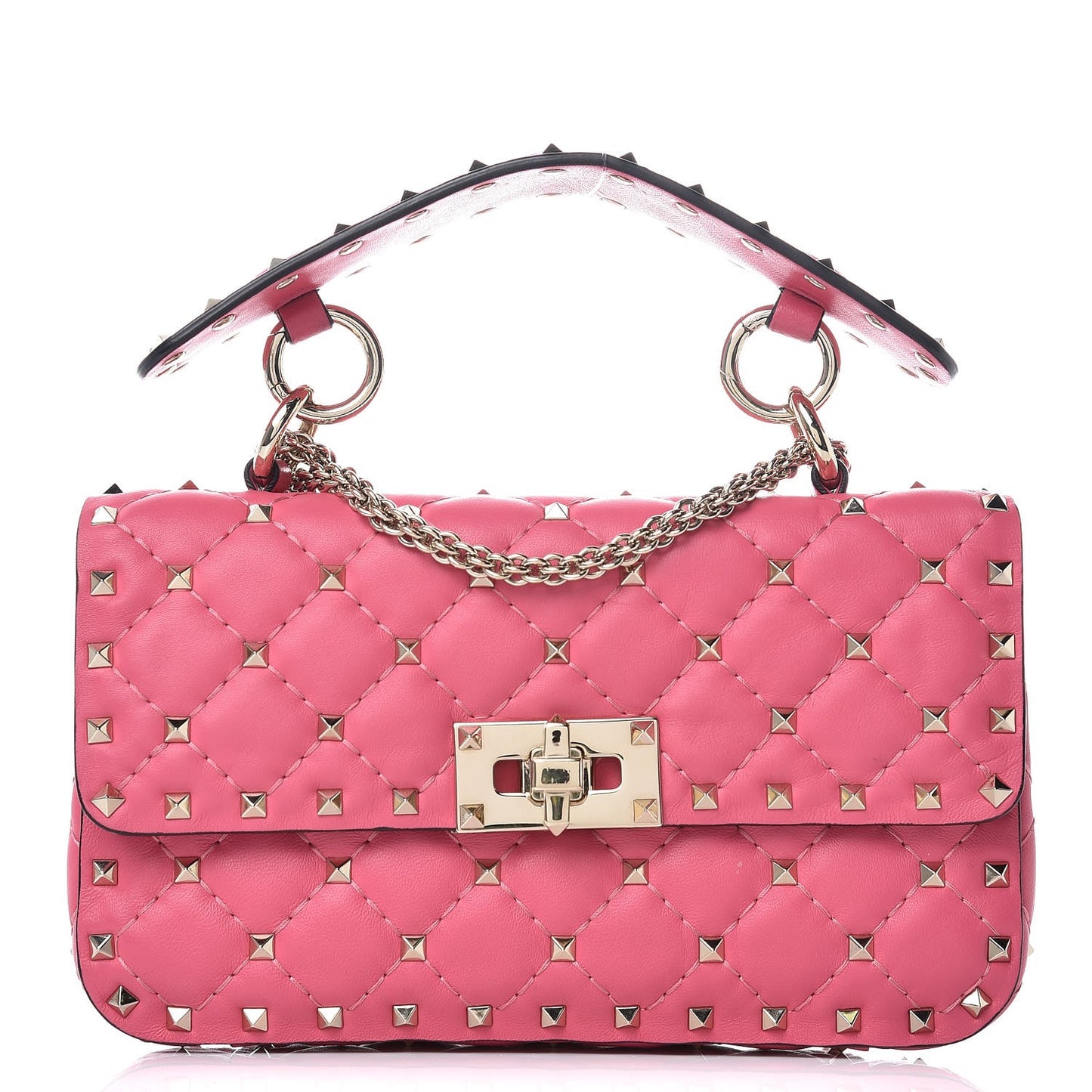 Nappa Small Rockstud Spike Shoulder Bag Shadow Pink
