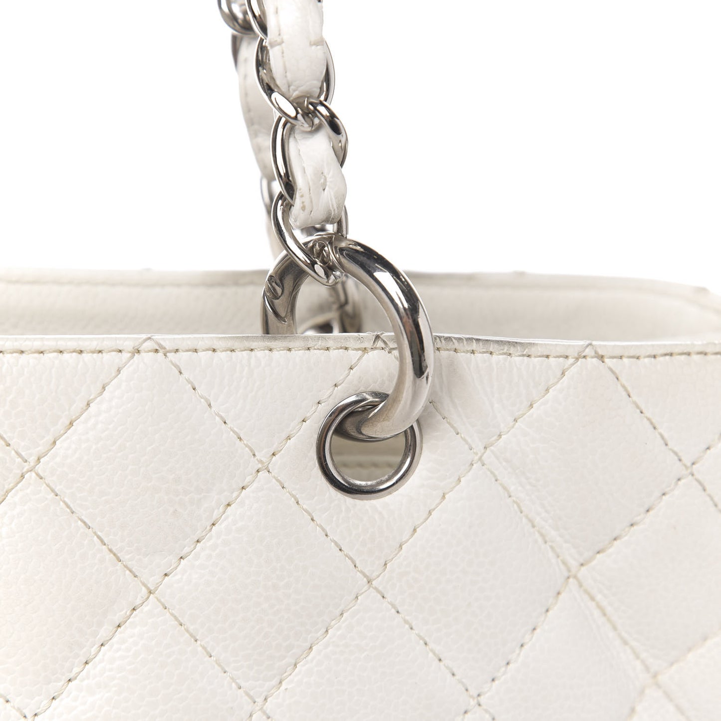 Caviar Quilted Grand Shopping Tote GST White