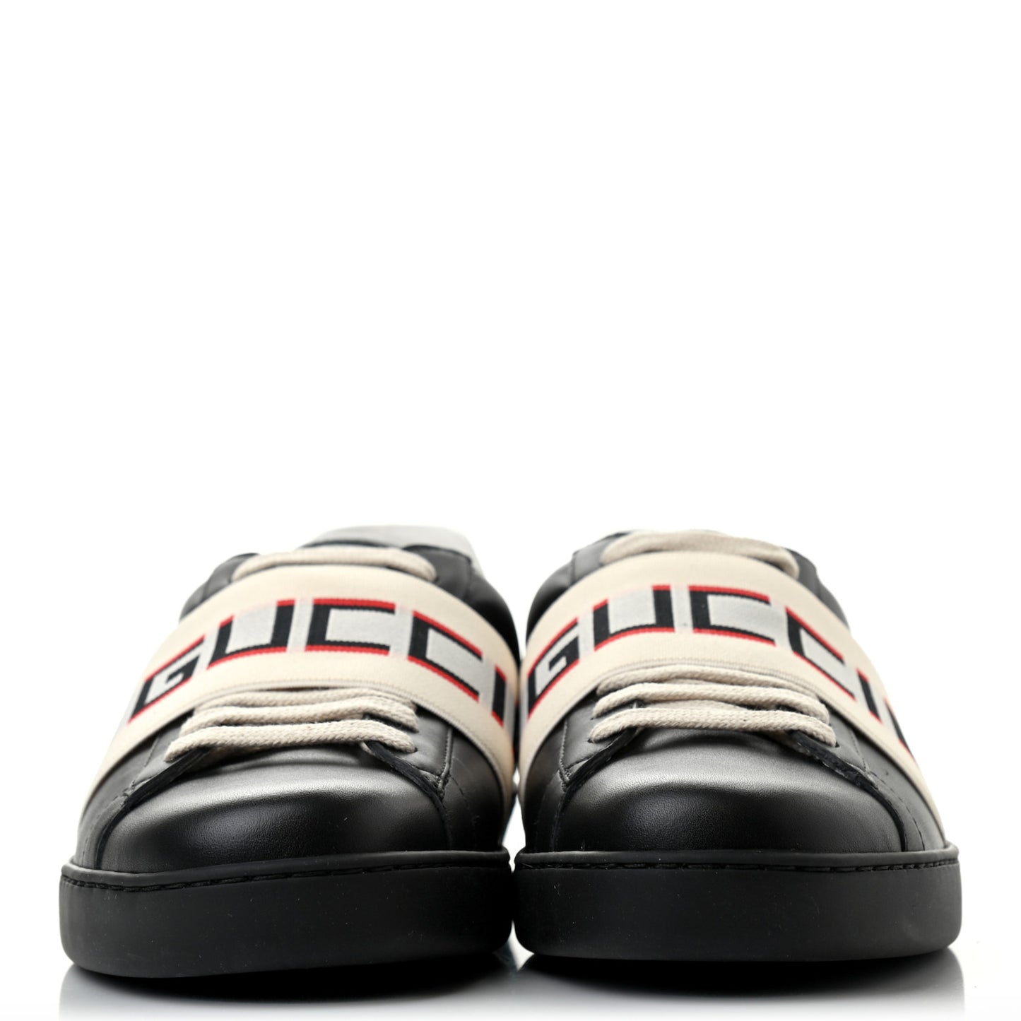 Calfskin Stripe Mens New Ace Sneakers 7 Black Ecru Red Flame