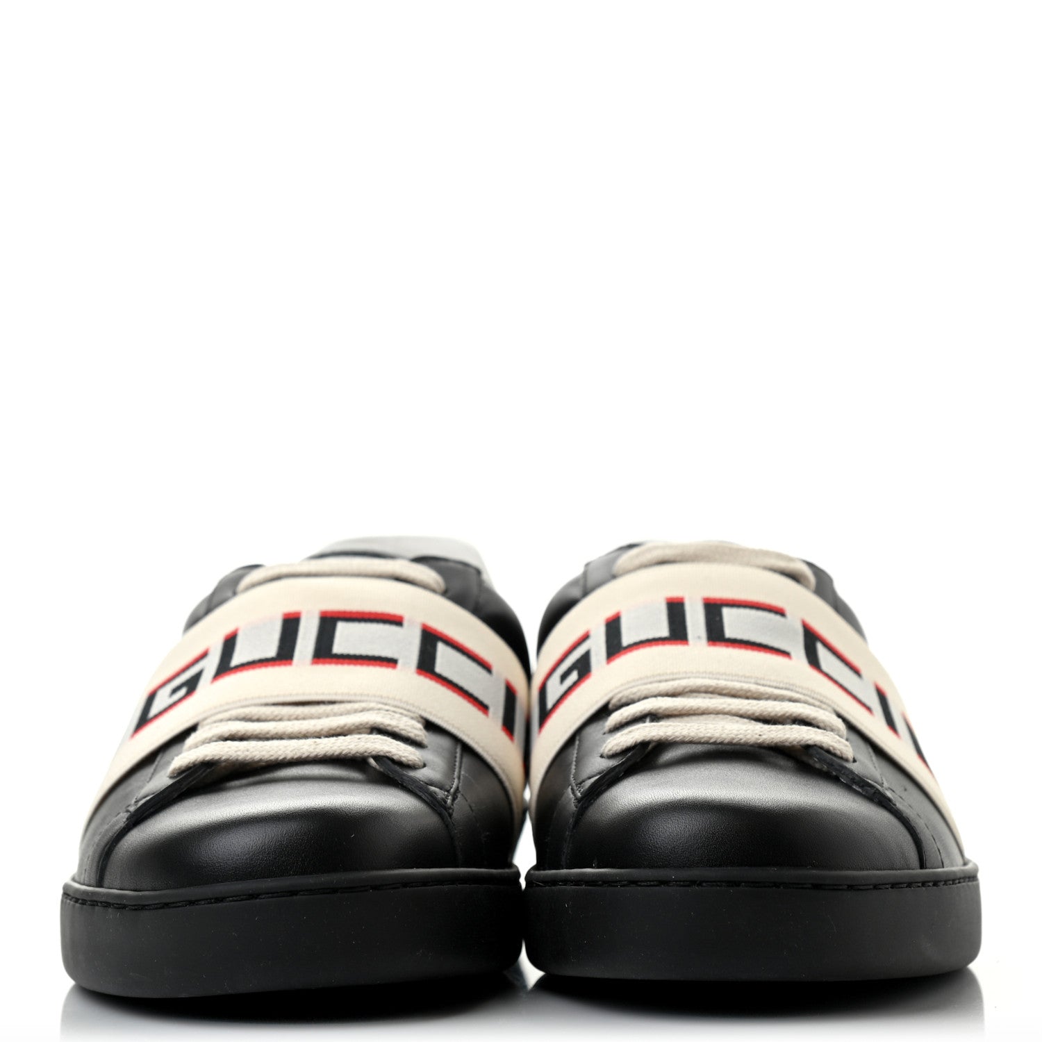 Gucci Calfskin Stripe Mens New Ace Sneakers 7 Black Ecru Red Flame 2 of 8