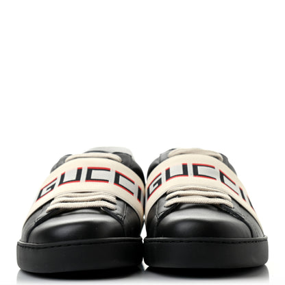 Gucci Calfskin Stripe Mens New Ace Sneakers 7 Black Ecru Red Flame 2 of 8