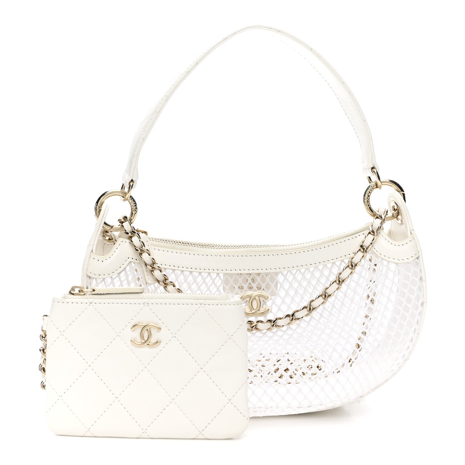 Chanel Mesh Shiny Lambskin Chain Hobo White 3 of 14