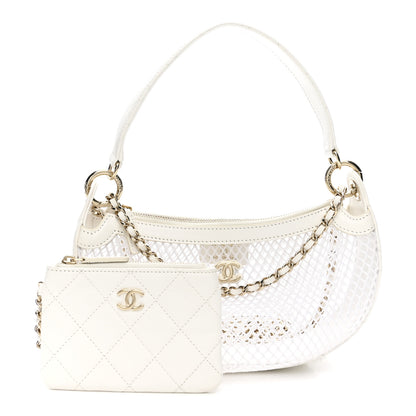 Chanel Mesh Shiny Lambskin Chain Hobo White 3 of 14
