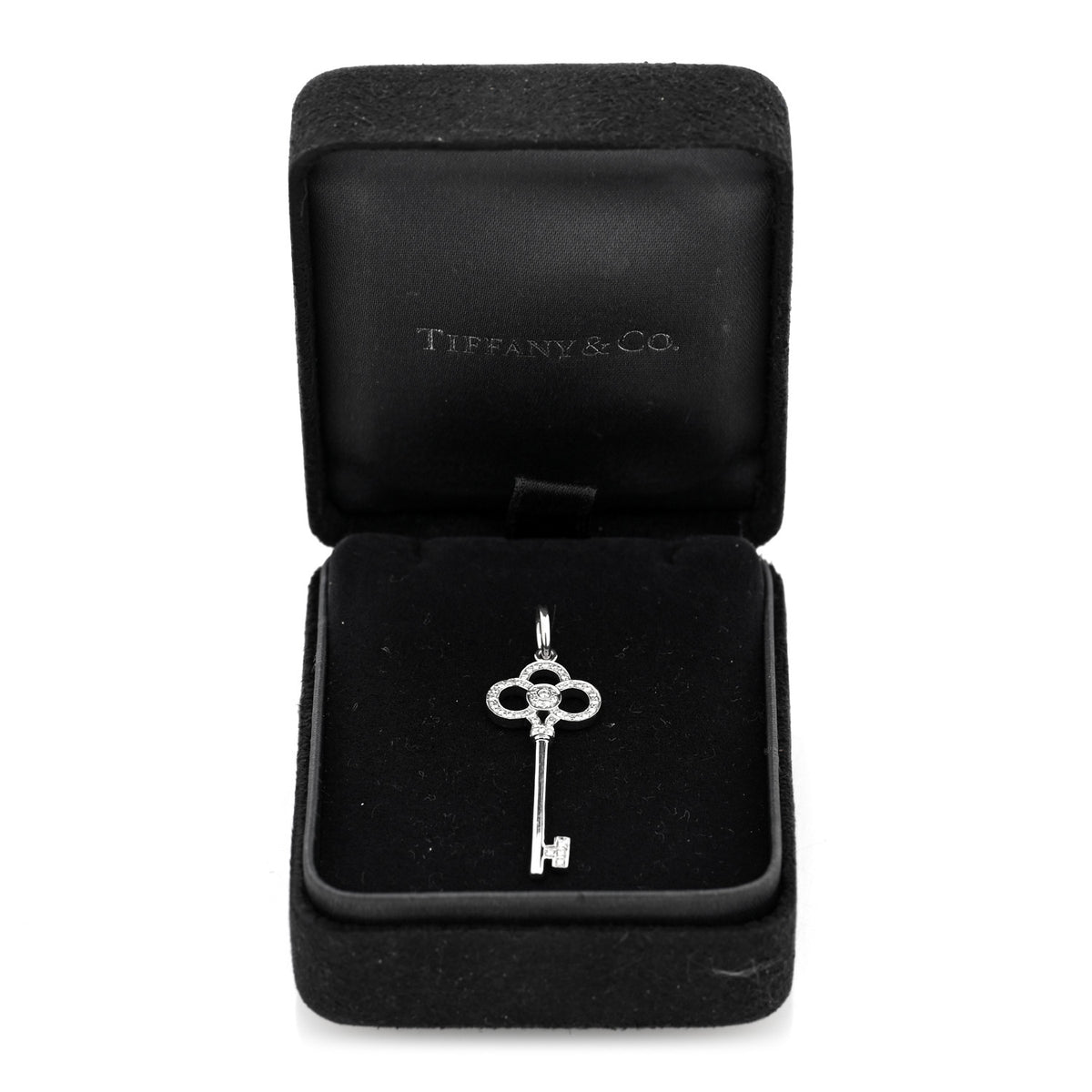 Tiffany 18K White Gold Diamond Mini Crown Key Pendant 4 of 4