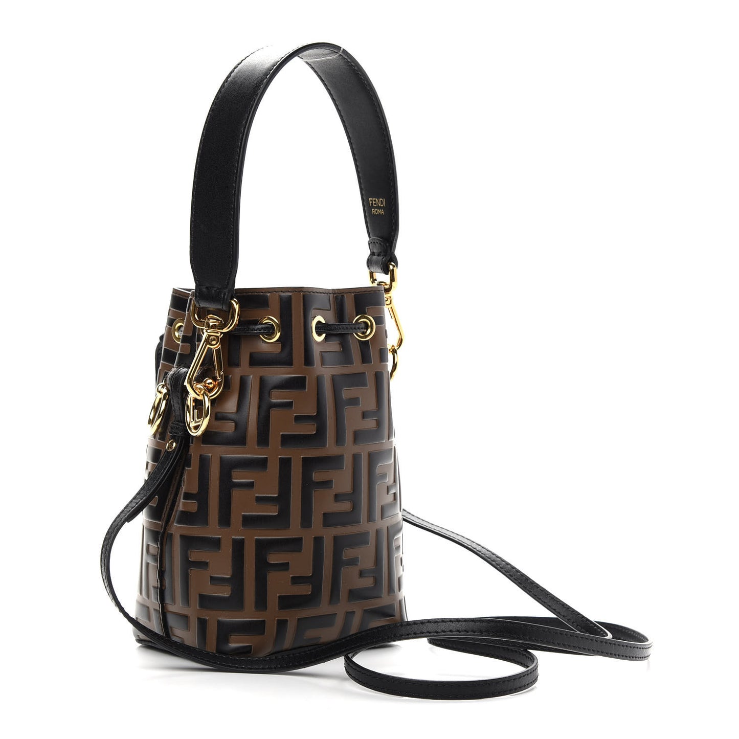 Vitello Liberty F is Fendi Bi-Color FF 1974 Embossed Mini Mon Tresor Bucket Bag Maya Black