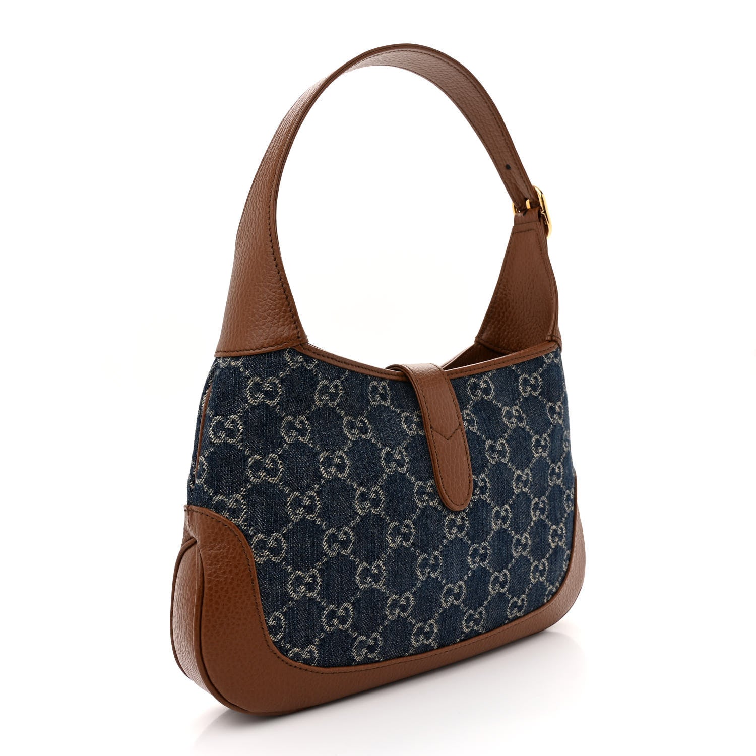 Gucci New Denim GG Monogram Calfskin Small Jackie 1961 Hobo Blue Tea Cuir 3 of 12