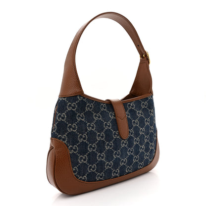 Gucci New Denim GG Monogram Calfskin Small Jackie 1961 Hobo Blue Tea Cuir 3 of 12
