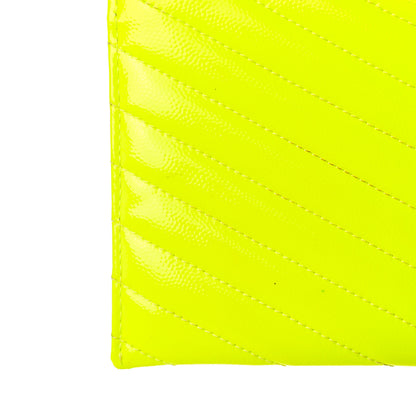 Saint Laurent Patent Grain De Poudre Matelasse Chevron Monogram Bill Pouch Neon Yellow 8 of 9