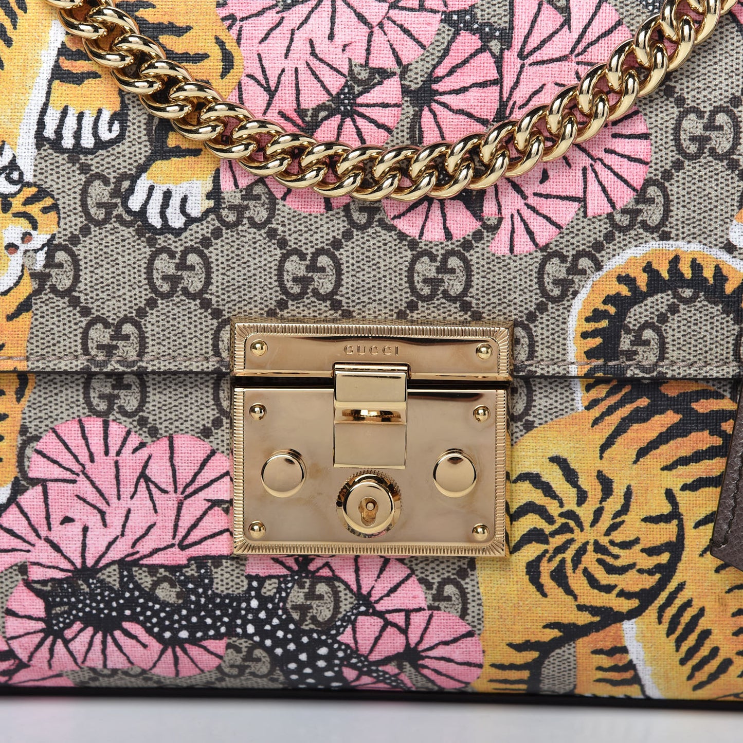 GG Supreme Monogram Bengal Medium Padlock Shoulder Bag Beige Pink