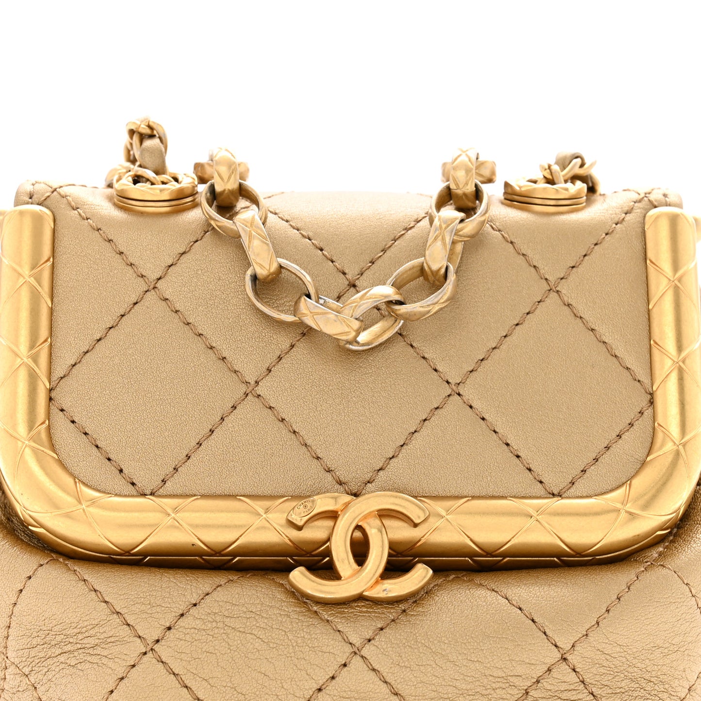 Metallic Lambskin Quilted Small My Crush Bag Gold