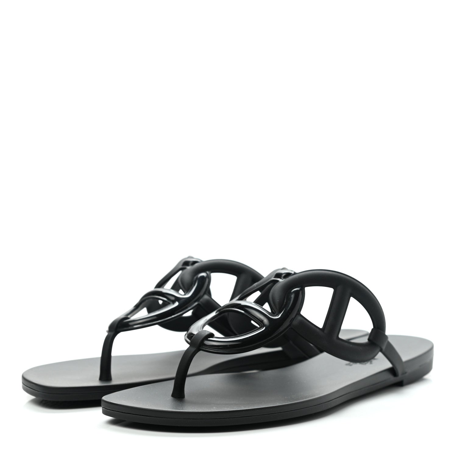 Hermes Rubber Womens Egerie Sandals 39 Black 3 of 9