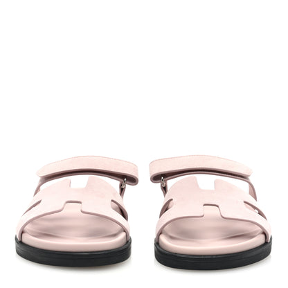 Hermes Suede Goatskin Womens Chypre Sandals 38 Rose Porcelaine 3 of 8